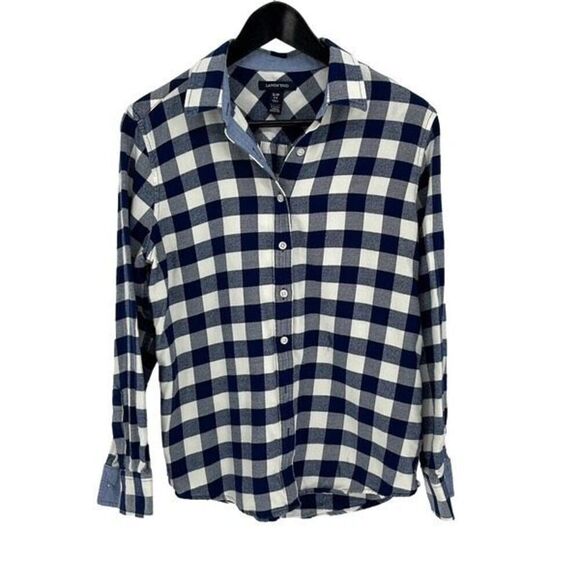 Lands' End Tops - Land's End Womens Gingham‎ Long Sleeve Flannel Button Up Shirt Blue Size Small